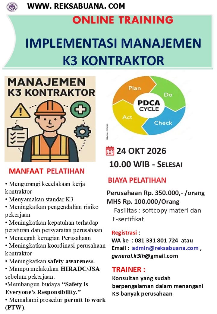 Training Implementasi Manajemen K3 Kontraktor